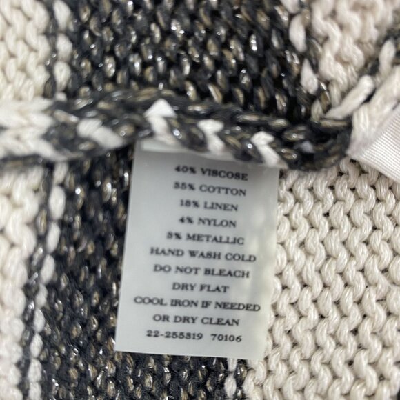 Ann Taylor XS Preppy Chic Striped Metallic Knit Shimmer Sweater Top Black Cream - Picture 3 of 10